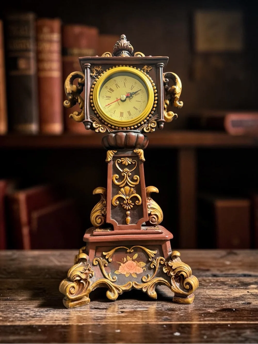 Vintage Brown and Gold Ornate Mantel Clock
